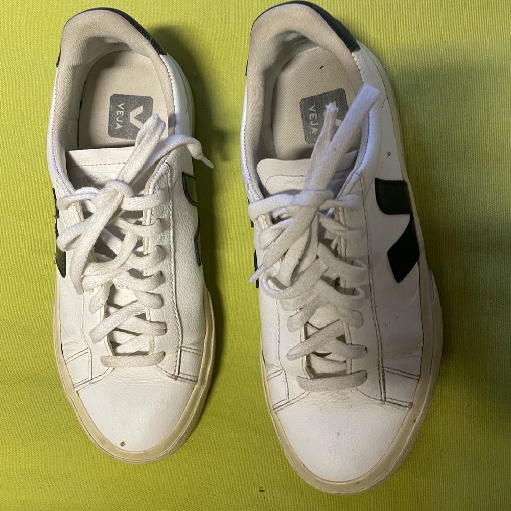Veja White Leather Sneakers with Black V Logo